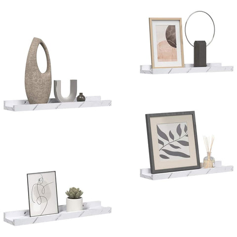 vidaXL Wall Shelf 4 pcs White Marble 60 x 9 x 3 cm Engineered Wood