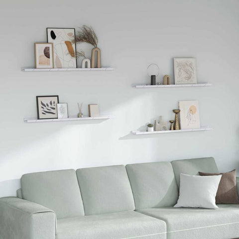 vidaXL Wall Shelf 4 pcs White Marble 100 x 9 x 3 cm Engineered Wood