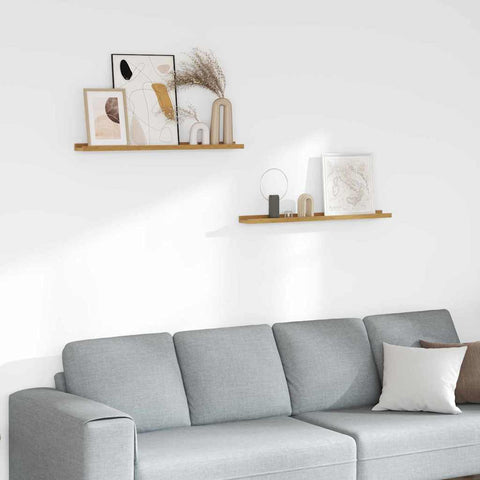 vidaXL Wall Shelf with Shelf 2 pcs Beige 80 x 9 x 3 cm Engineered Wood