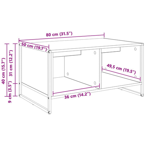 vidaXL Coffee Table Artisian Oak 80 x 50 x 40 cm Engineered Wood