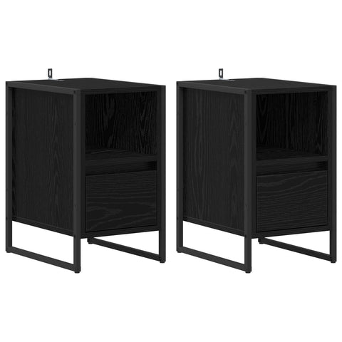 vidaXL Bedside Table 2 pcs Black Oak 39.5 x 30 x 50 cm Engineered Wood