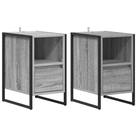 vidaXL Bedside Table with Drawer 2 pcs Grey Sonoma 39.5 x 30 x 50 cm