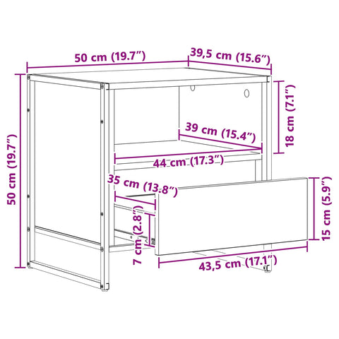 vidaXL Bedside Table Artisian Oak 50 x 39.5 x 50 cm Engineered Wood
