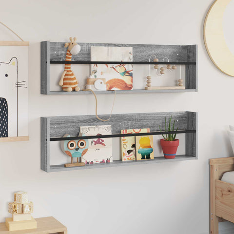 vidaXL Magazine Rack with Shelf 2 pcs Grey Sonoma 100 x 12 x 30 cm