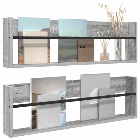 vidaXL Magazine Rack with Shelf 2 pcs Grey Sonoma 100 x 12 x 30 cm