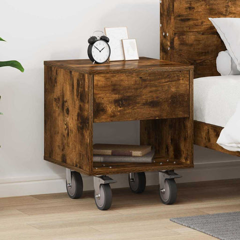 vidaXL Bedside Table Smoked Oak 40.5 x 40 x 48 cm Engineered Wood