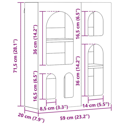 vidaXL Hanging Cabinet with Shelf High Gloss White 59 x 20 x 71.5 cm