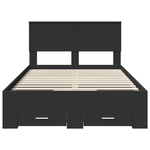 vidaXL Bed Frame with Headboard Black 135 x 190 cm Engineered Wood