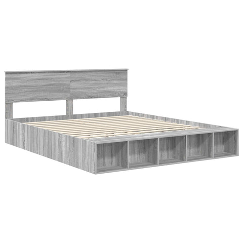 vidaXL Bed Frame with Shelf Grey Sonoma 200 x 200 cm Engineered Wood