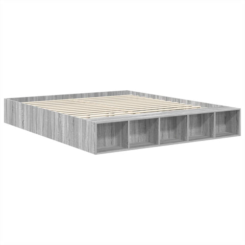 vidaXL Bed Frame with Shelf Grey Sonoma 200 x 200 cm Engineered Wood