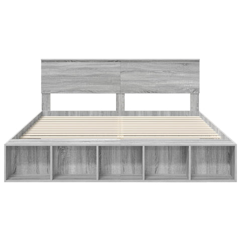 vidaXL Bed Frame with Shelf Grey Sonoma 200 x 200 cm Engineered Wood