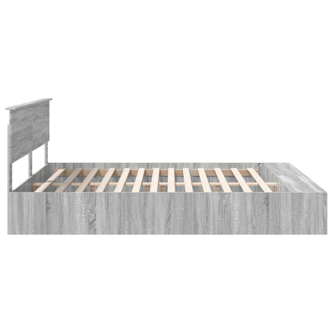 vidaXL Bed Frame with Shelf Grey Sonoma 200 x 200 cm Engineered Wood