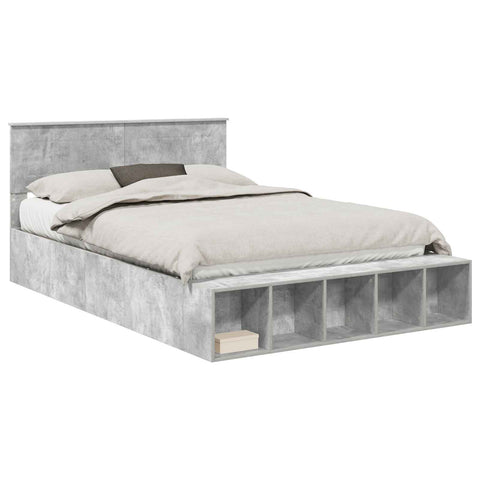 vidaXL Bed Frame with Shelf Concrete Grey 160 x 200 cm Engineered Wood