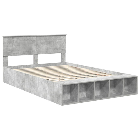 vidaXL Bed Frame with Shelf Concrete Grey 160 x 200 cm Engineered Wood