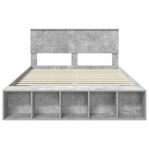 vidaXL Bed Frame with Shelf Concrete Grey 160 x 200 cm Engineered Wood