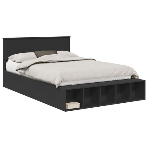 vidaXL Bed Frame with Shelf Manual Black 150 x 200 cm Engineered Wood