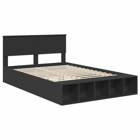 vidaXL Bed Frame with Shelf Manual Black 150 x 200 cm Engineered Wood