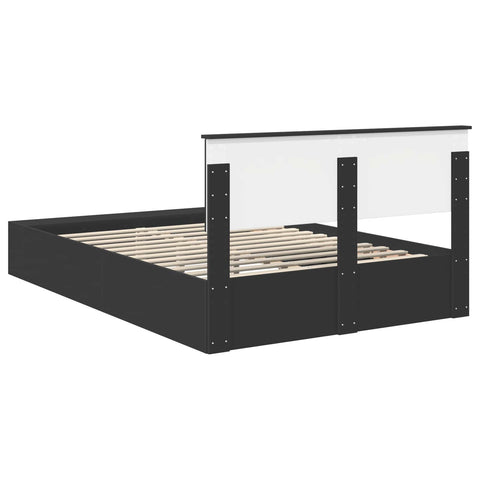 vidaXL Bed Frame with Shelf Manual Black 150 x 200 cm Engineered Wood
