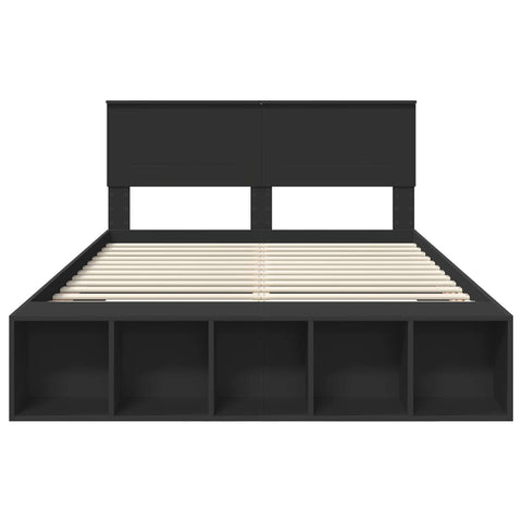 vidaXL Bed Frame with Shelf Manual Black 150 x 200 cm Engineered Wood