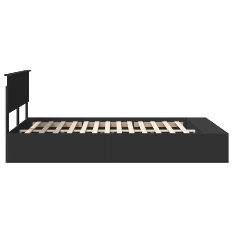 vidaXL Bed Frame with Shelf Manual Black 150 x 200 cm Engineered Wood