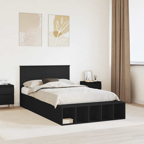 vidaXL Bed Frame with Shelf Manual Black 135 x 190 cm Engineered Wood