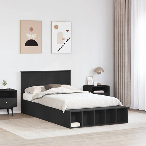 vidaXL Bed Frame with Shelf Manual Black 135 x 190 cm Engineered Wood