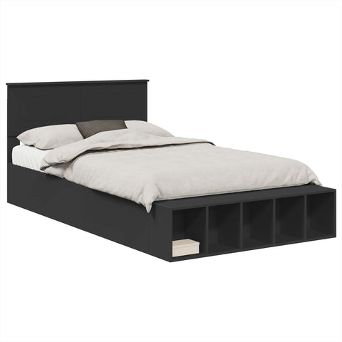 vidaXL Bed Frame with Shelf Manual Black 135 x 190 cm Engineered Wood