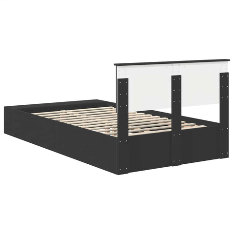 vidaXL Bed Frame with Shelf Manual Black 135 x 190 cm Engineered Wood