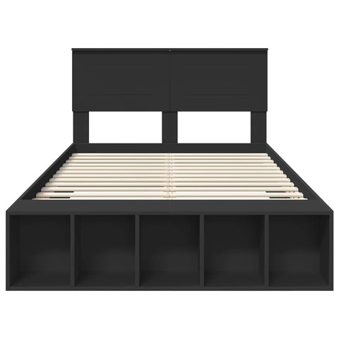vidaXL Bed Frame with Shelf Manual Black 135 x 190 cm Engineered Wood