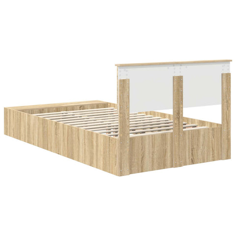 vidaXL Bed Frame with Shelf Sonoma Oak 135 x 190 cm Engineered Wood