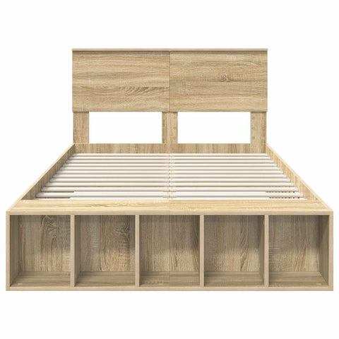 vidaXL Bed Frame with Shelf Sonoma Oak 135 x 190 cm Engineered Wood