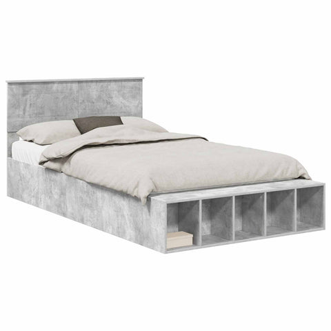 vidaXL Bed Frame with Shelf Concrete Grey 135 x 190 cm Engineered Wood