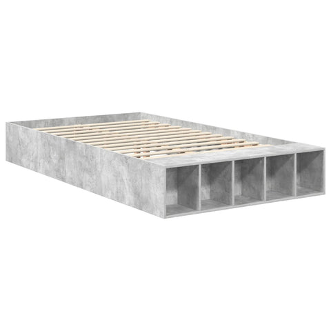 vidaXL Bed Frame with Shelf Concrete Grey 135 x 190 cm Engineered Wood
