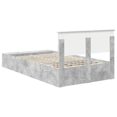 vidaXL Bed Frame with Shelf Concrete Grey 135 x 190 cm Engineered Wood