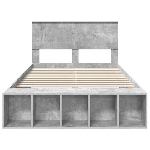 vidaXL Bed Frame with Shelf Concrete Grey 135 x 190 cm Engineered Wood