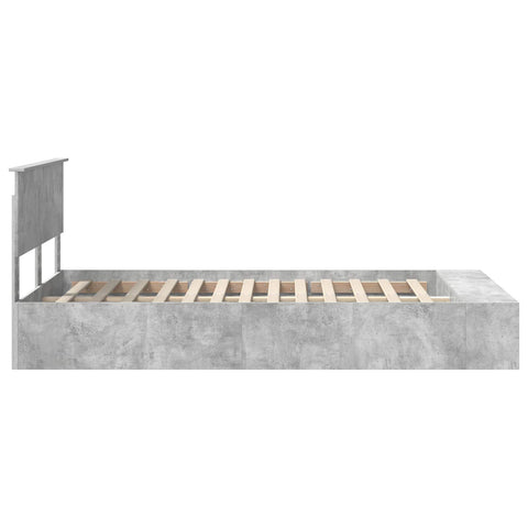 vidaXL Bed Frame with Shelf Concrete Grey 135 x 190 cm Engineered Wood