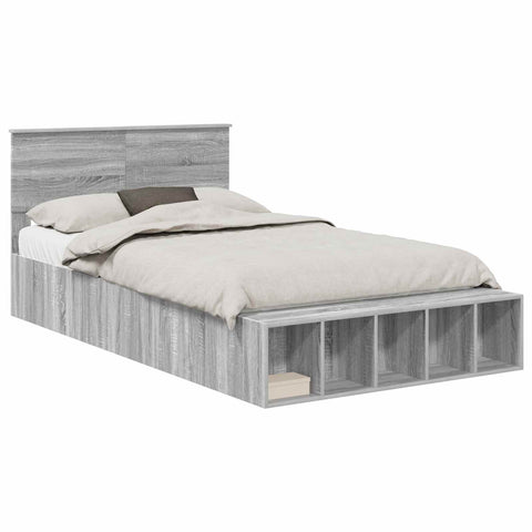 vidaXL Bed Frame with Shelf Grey Sonoma 135 x 190 cm Engineered Wood