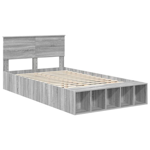 vidaXL Bed Frame with Shelf Grey Sonoma 135 x 190 cm Engineered Wood