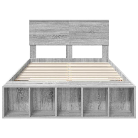 vidaXL Bed Frame with Shelf Grey Sonoma 135 x 190 cm Engineered Wood