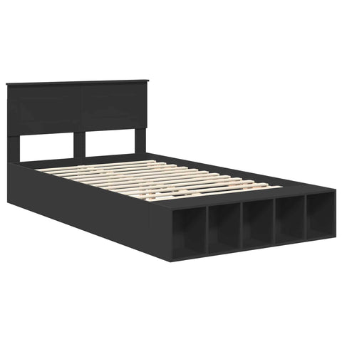 vidaXL Bed Frame with Shelf Manual Black 120 x 190 cm Engineered Wood