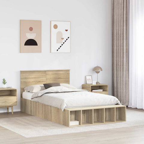 vidaXL Bed Frame with Shelf Sonoma Oak 120 x 190 cm Engineered Wood