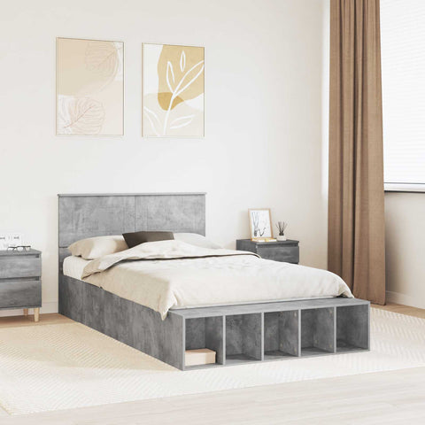 vidaXL Bed Frame with Shelf Concrete Grey 120 x 190 cm Engineered Wood