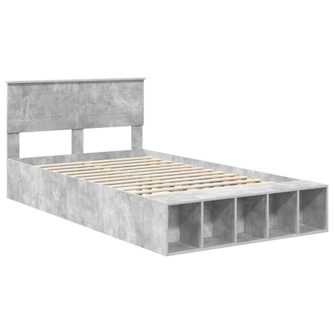 vidaXL Bed Frame with Shelf Concrete Grey 120 x 190 cm Engineered Wood
