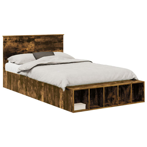 vidaXL Bed Frame with Shelf Smoked Oak 120 x 190 cm Engineered Wood