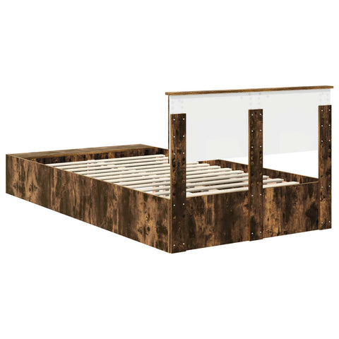 vidaXL Bed Frame with Shelf Smoked Oak 120 x 190 cm Engineered Wood