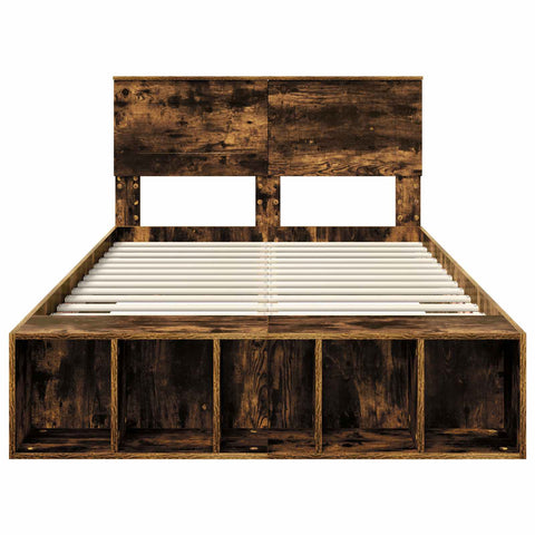 vidaXL Bed Frame with Shelf Smoked Oak 120 x 190 cm Engineered Wood