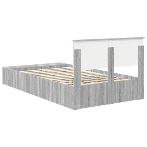 vidaXL Bed Frame with Shelf Grey Sonoma 120 x 190 cm Engineered Wood