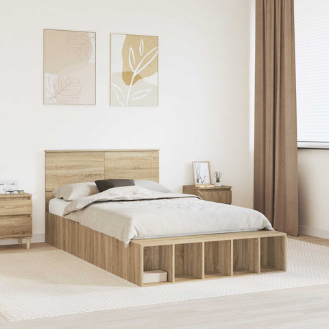 vidaXL Bed Frame with Shelf Sonoma Oak 120 x 200 cm Engineered Wood