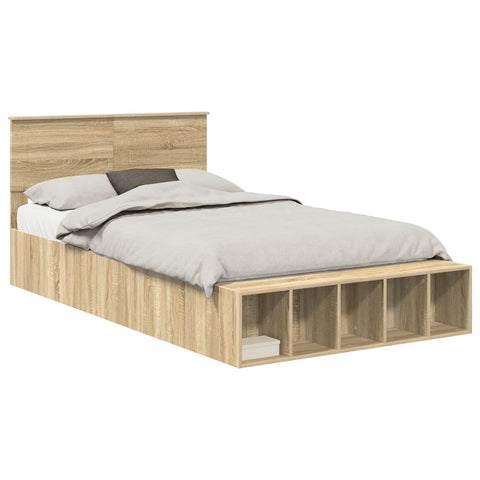 vidaXL Bed Frame with Shelf Sonoma Oak 120 x 200 cm Engineered Wood