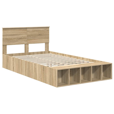vidaXL Bed Frame with Shelf Sonoma Oak 120 x 200 cm Engineered Wood